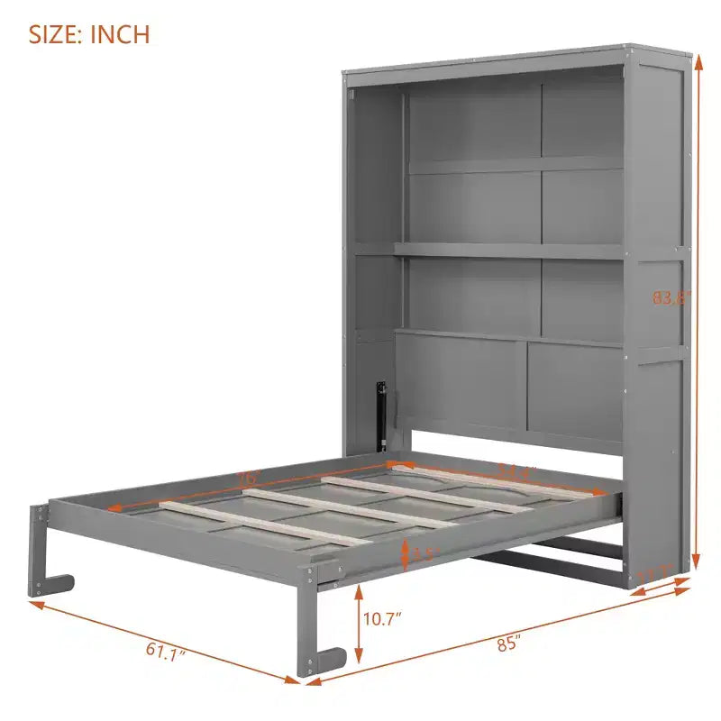 Cama Murphy de diseño moderno, plegable dentro de un gabinete con estantes, calidad superior