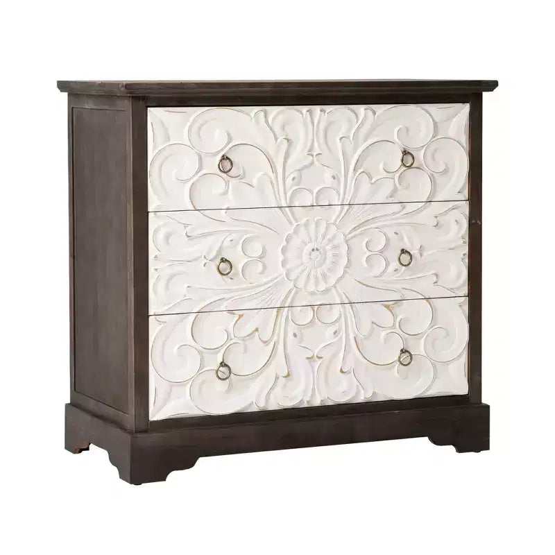 Commode vintage à 3 tiroirs, meuble de rangement d’appoint à 3 tiroirs, table de chevet de style maison de campagne avec pieds galbés, pour la chambre ou le salon