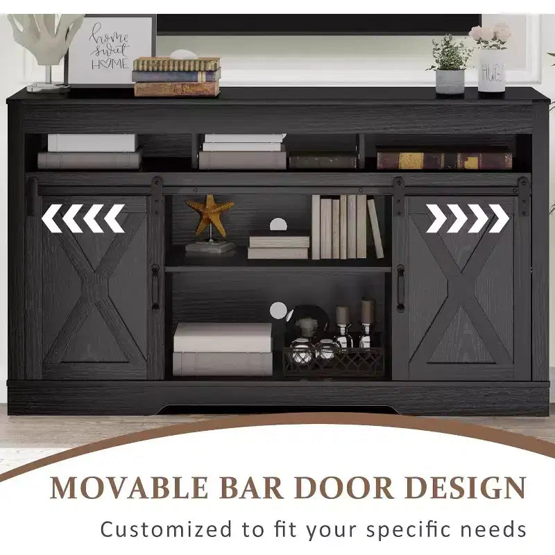 Meuble TV de style campagnard avec porte de grange coulissante pour téléviseurs jusqu'à 65''+, centre de divertissement de 34 de haut pour chambre et salon