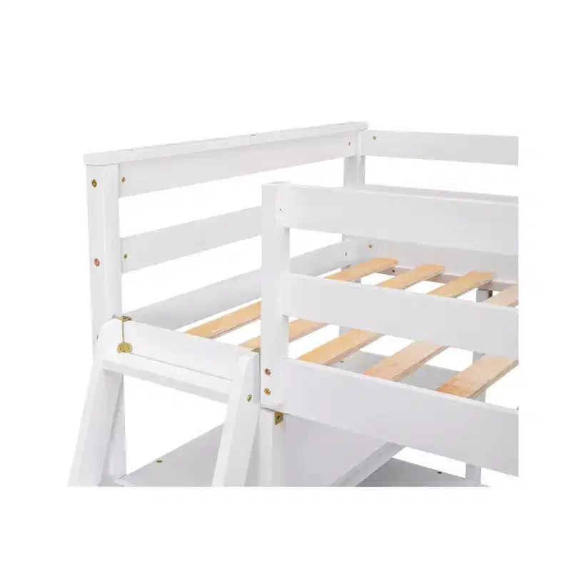 79.5''L*57.1''W Hochbett aus Holz mit Schreibtisch, Regalen und 2 integrierten Schubladen, multifunktionales Design