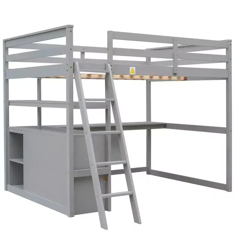 79.5''L*57.1''W Hochbett aus Holz mit Schreibtisch, Regalen und 2 integrierten Schubladen, multifunktionales Design
