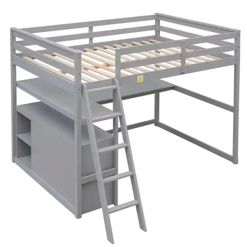79.5''L*57.1''W Hochbett aus Holz mit Schreibtisch, Regalen und 2 integrierten Schubladen, multifunktionales Design