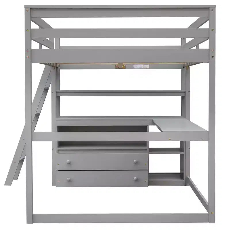 79.5''L*57.1''W Hochbett aus Holz mit Schreibtisch, Regalen und 2 integrierten Schubladen, multifunktionales Design
