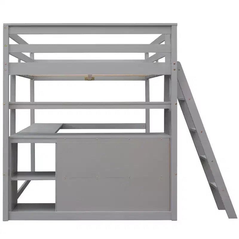 79.5''L*57.1''W Hochbett aus Holz mit Schreibtisch, Regalen und 2 integrierten Schubladen, multifunktionales Design