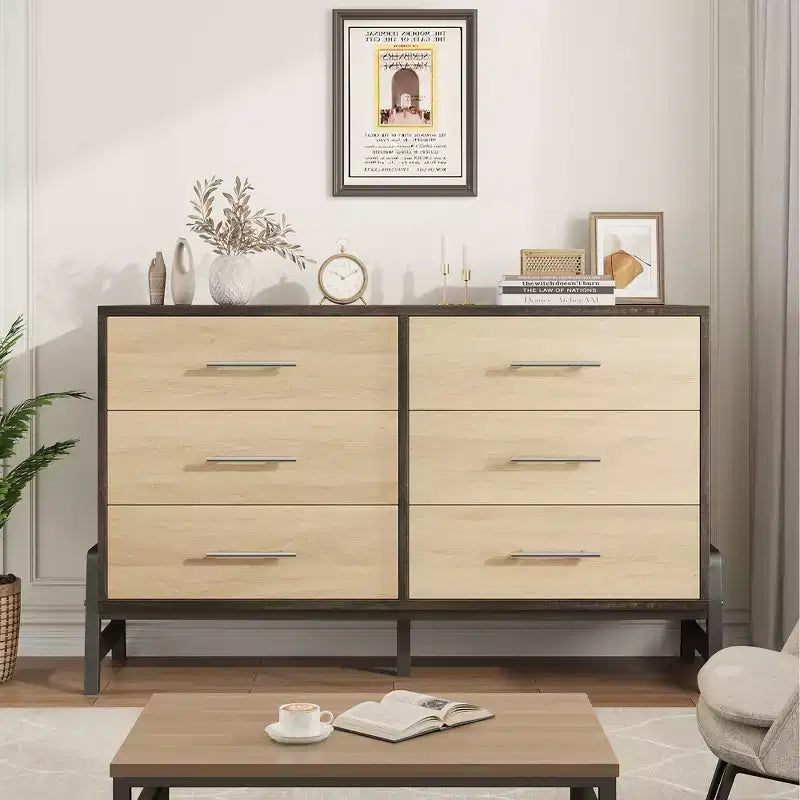Kommode mit 6 Schubladen fürs Schlafzimmer, 52 breit, breite Kommode mit Schubladen und freistehendem Stauraum, Kommode aus Holz für Kleidung und Stauraum im Schlafzimmer
