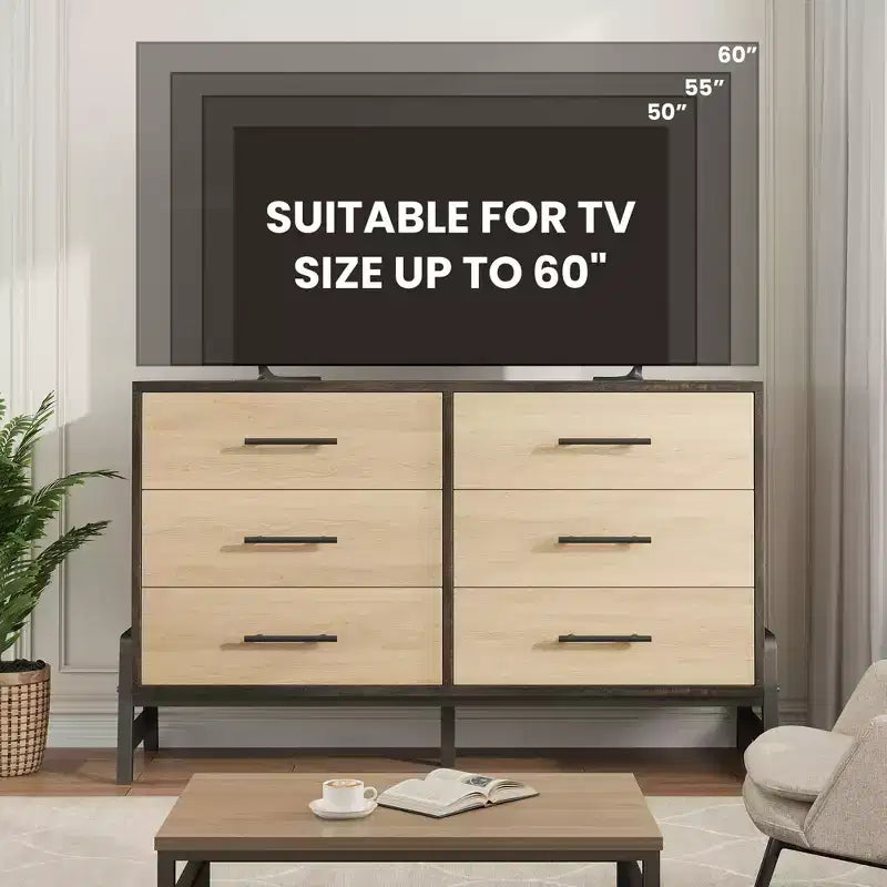 Kommode mit 6 Schubladen fürs Schlafzimmer, 52 breit, breite Kommode mit Schubladen und freistehendem Stauraum, Kommode aus Holz für Kleidung und Stauraum im Schlafzimmer