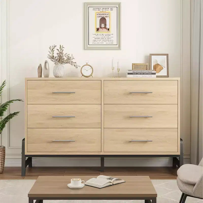 Kommode mit 6 Schubladen fürs Schlafzimmer, 52 breit, breite Kommode mit Schubladen und freistehendem Stauraum, Kommode aus Holz für Kleidung und Stauraum im Schlafzimmer