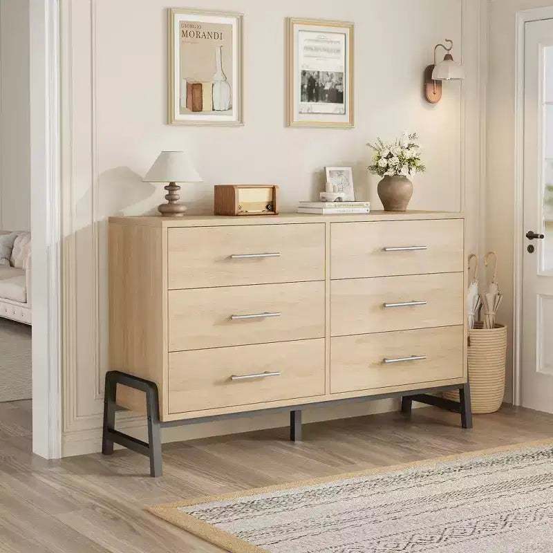 Kommode mit 6 Schubladen fürs Schlafzimmer, 52 breit, breite Kommode mit Schubladen und freistehendem Stauraum, Kommode aus Holz für Kleidung und Stauraum im Schlafzimmer