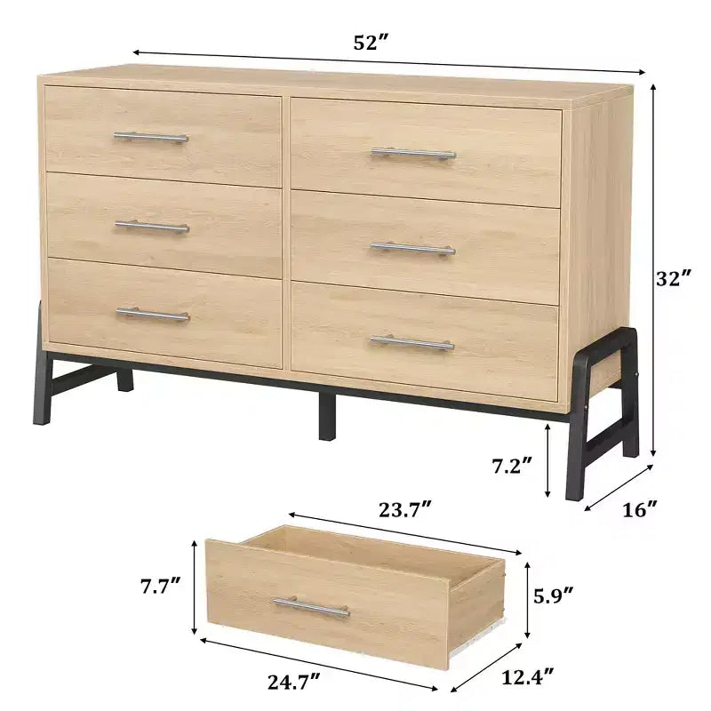 Kommode mit 6 Schubladen fürs Schlafzimmer, 52 breit, breite Kommode mit Schubladen und freistehendem Stauraum, Kommode aus Holz für Kleidung und Stauraum im Schlafzimmer