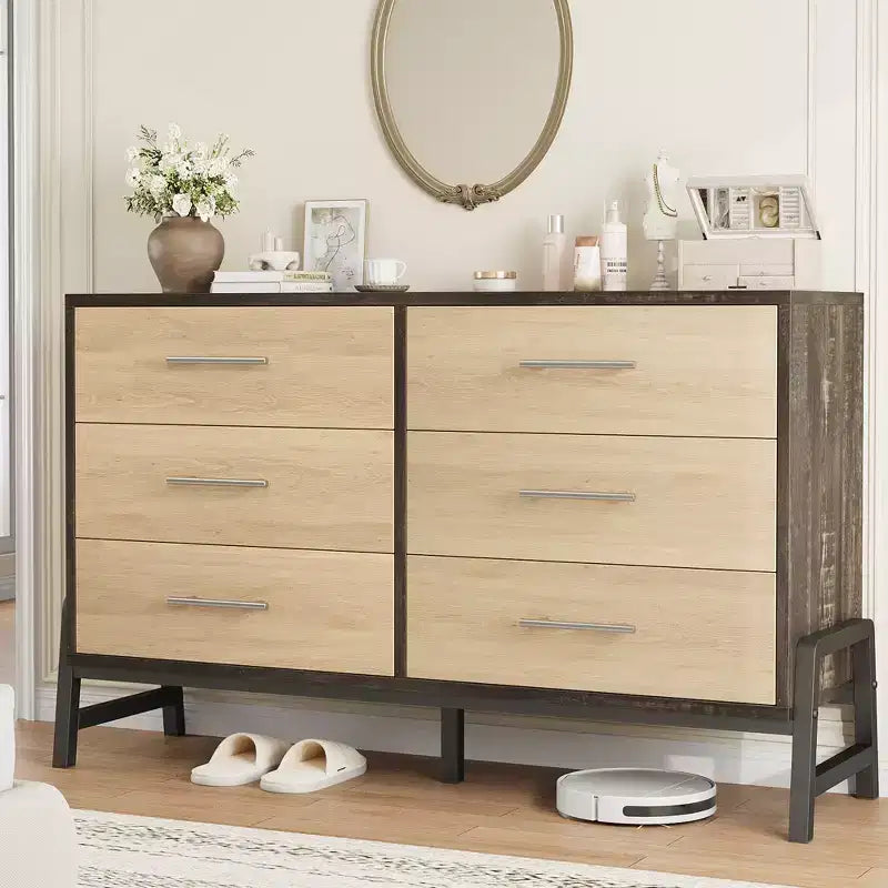 Commode à 6 tiroirs pour chambre, commode large de 52, commode large à tiroirs avec rangement, autoportante, rangement en bois pour chambre