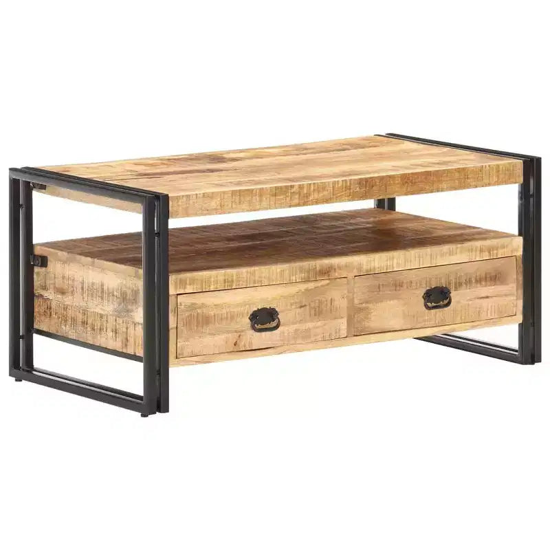 Table basse marron et noire en bois d’acacia massif, acier thermolaqué