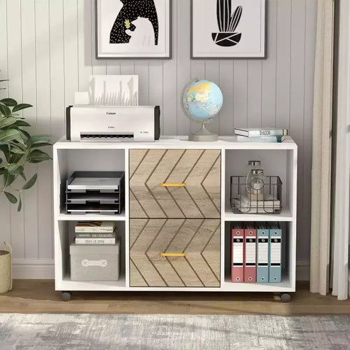 Meuble classeur à 2 tiroirs, grand classeur latéral mobile pour documents au format lettre, avec support d’imprimante et roulettes, pour bureau à domicile, blanc