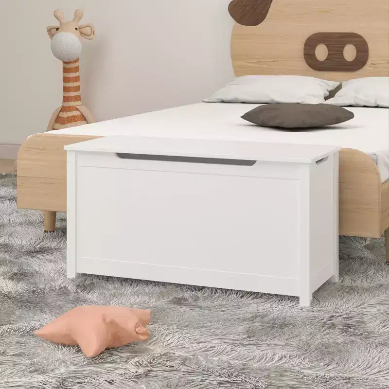 Baúl de madera para guardar juguetes infantiles con tapa abatible de seguridad, para niños de 2 años en adelante (blanco)