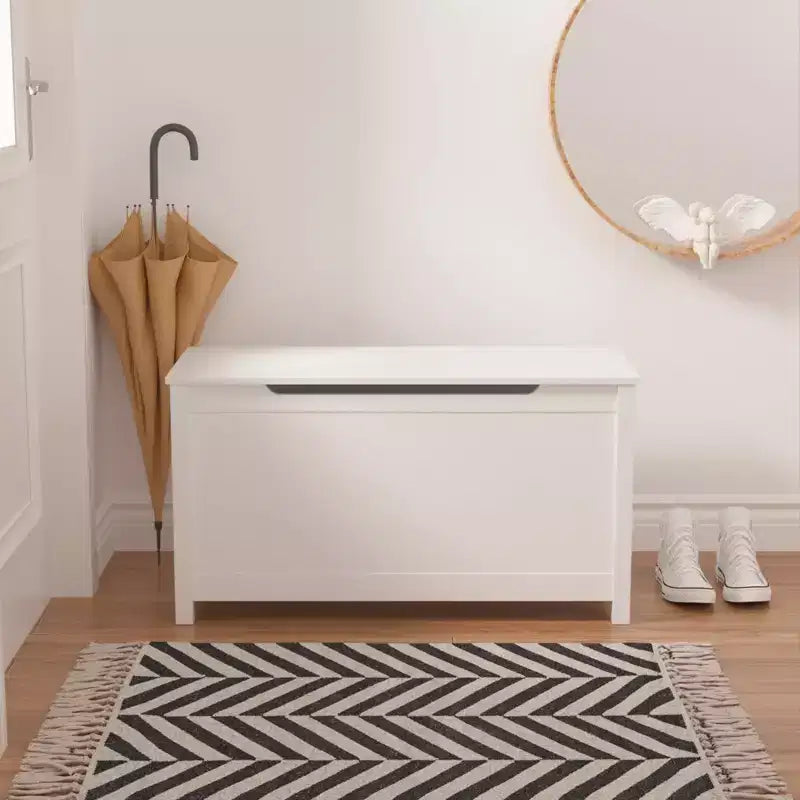Baúl de madera para guardar juguetes infantiles con tapa abatible de seguridad, para niños de 2 años en adelante (blanco)
