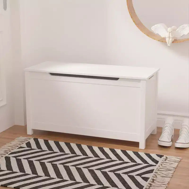 Baúl de madera para guardar juguetes infantiles con tapa abatible de seguridad, para niños de 2 años en adelante (blanco)