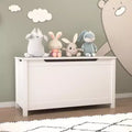 Baúl de madera para guardar juguetes infantiles con tapa abatible de seguridad, para niños de 2 años en adelante (blanco)