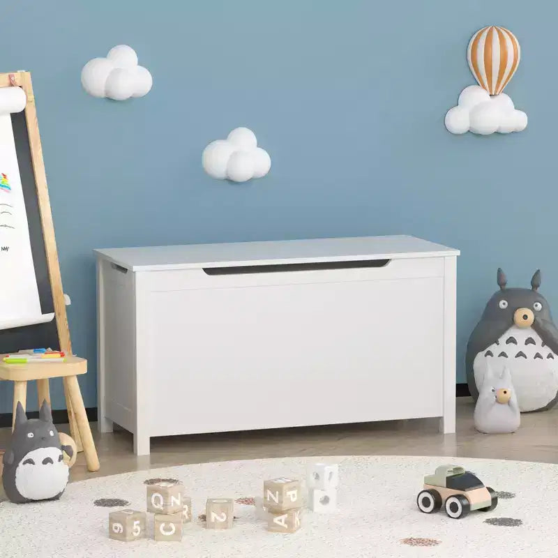Baúl de madera para guardar juguetes infantiles con tapa abatible de seguridad, para niños de 2 años en adelante (blanco)
