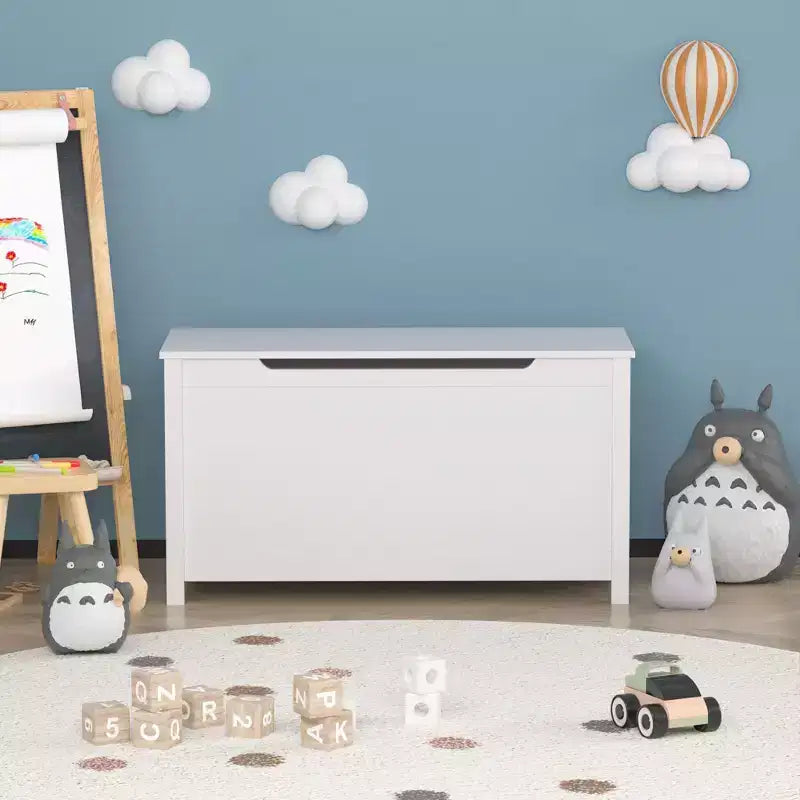 Baúl de madera para guardar juguetes infantiles con tapa abatible de seguridad, para niños de 2 años en adelante (blanco)
