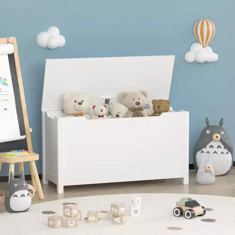 Holz-Spielzeugkiste für Kinder mit sicherem Klappdeckel, ab 2 Jahren (Weiß)