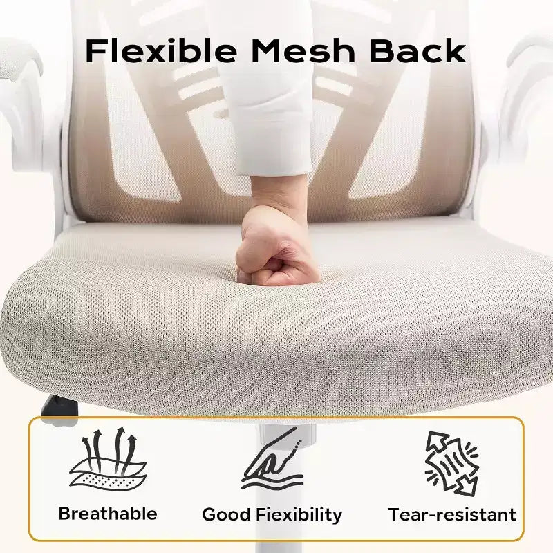 Silla de oficina ergonómica con reposabrazos abatibles, asiento ancho de malla y soporte lumbar, silla para escritorio de computadora, ideal para el dormitorio o el estudio