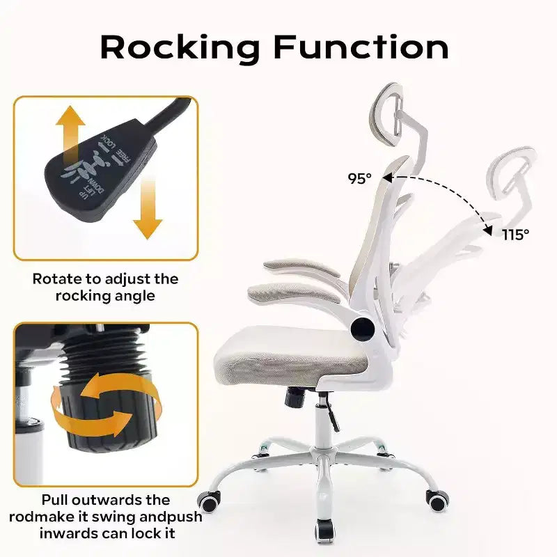 Silla de oficina ergonómica con reposabrazos abatibles, asiento ancho de malla y soporte lumbar, silla para escritorio de computadora, ideal para el dormitorio o el estudio