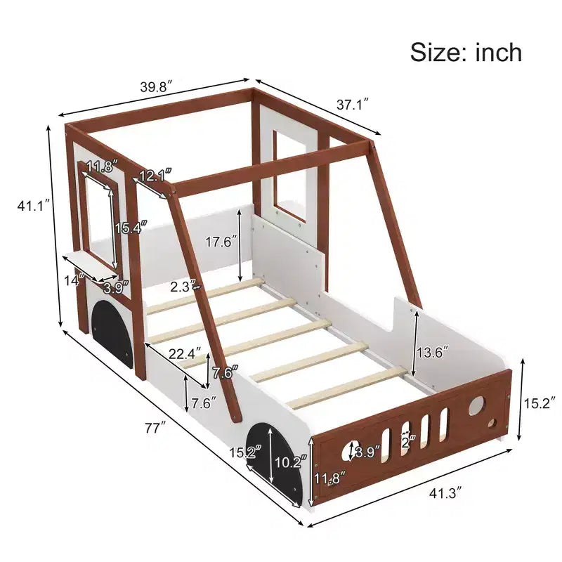 Linda cama de auto individual, cama de plataforma de madera con forma de auto para el dormitorio de niños y niñas, naranja