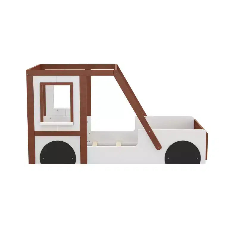 Niedliches Autobett in Twin-Größe, Plattformbett aus Holz in Autoform für Jungen und Mädchen, Orange