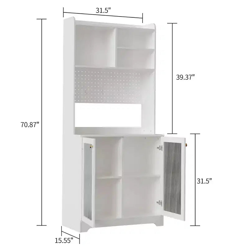Armoire garde-manger de 71 de haut avec 2 portes vitrées, armoire de rangement autoportante pour cuisine avec 7 compartiments de rangement et étagères réglables