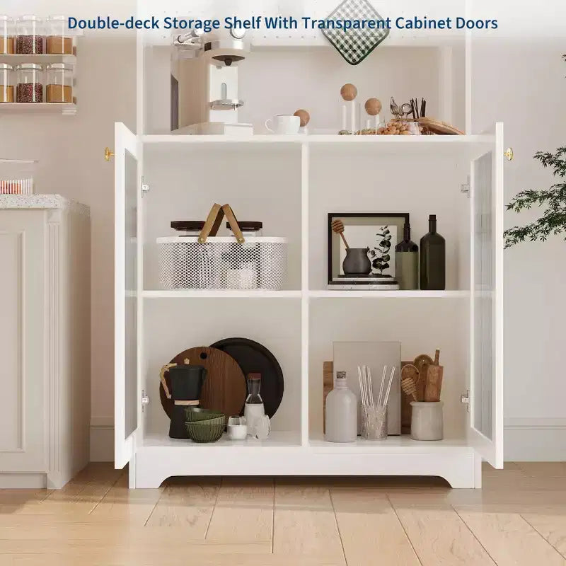 Armoire garde-manger de 71 de haut avec 2 portes vitrées, armoire de rangement autoportante pour cuisine avec 7 compartiments de rangement et étagères réglables
