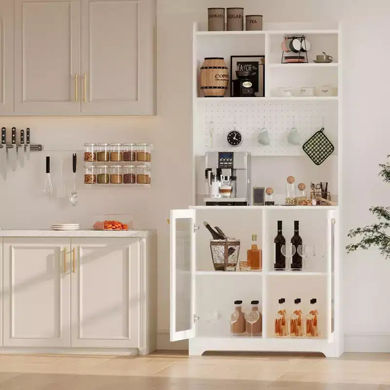 Armoire garde-manger de 71 de haut avec 2 portes vitrées, armoire de rangement autoportante pour cuisine avec 7 compartiments de rangement et étagères réglables
