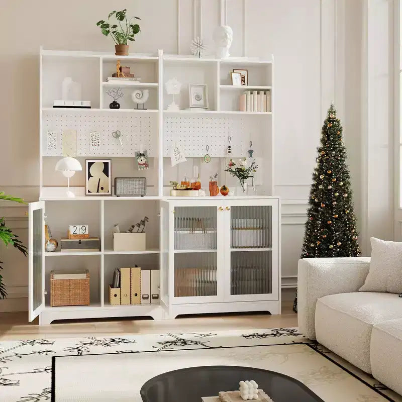Armoire garde-manger de 71 de haut avec 2 portes vitrées, armoire de rangement autoportante pour cuisine avec 7 compartiments de rangement et étagères réglables