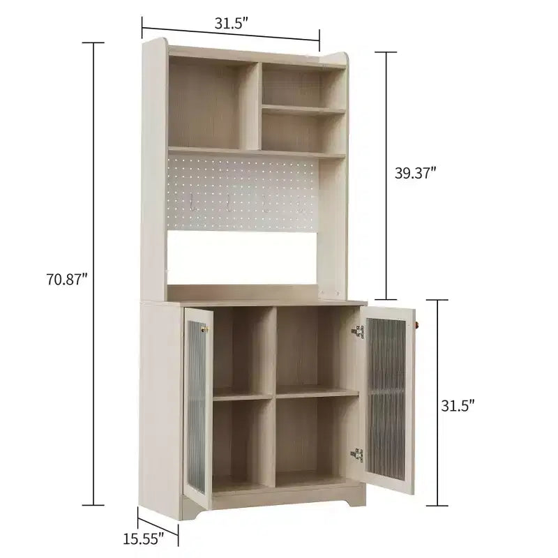 Armoire garde-manger de 71 de haut avec 2 portes vitrées, armoire de rangement autoportante pour cuisine avec 7 compartiments de rangement et étagères réglables