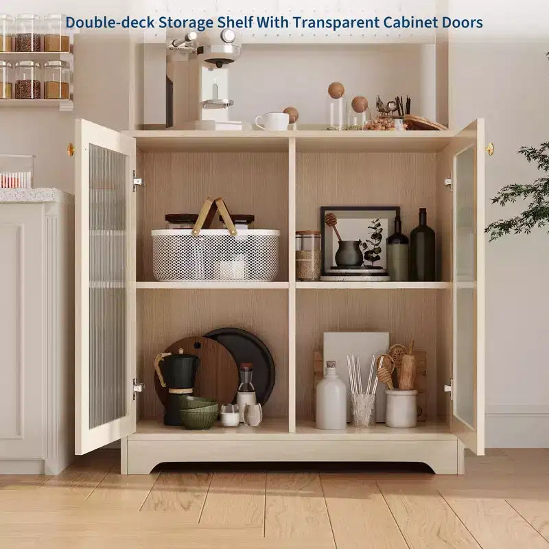 Armoire garde-manger de 71 de haut avec 2 portes vitrées, armoire de rangement autoportante pour cuisine avec 7 compartiments de rangement et étagères réglables