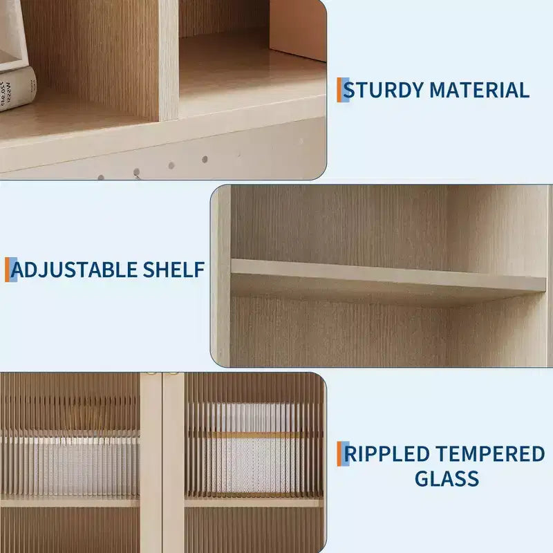 Armoire garde-manger de 71 de haut avec 2 portes vitrées, armoire de rangement autoportante pour cuisine avec 7 compartiments de rangement et étagères réglables