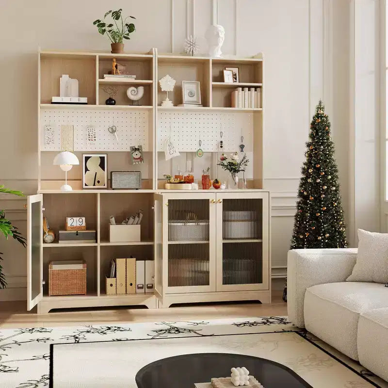 Armoire garde-manger de 71 de haut avec 2 portes vitrées, armoire de rangement autoportante pour cuisine avec 7 compartiments de rangement et étagères réglables