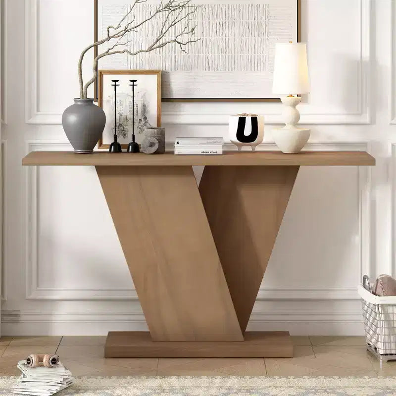 Mesa consola para recibidor, mesa decorativa para pasillo, mesa estrecha para sofá con chapa de madera natural, versatilidad clásica