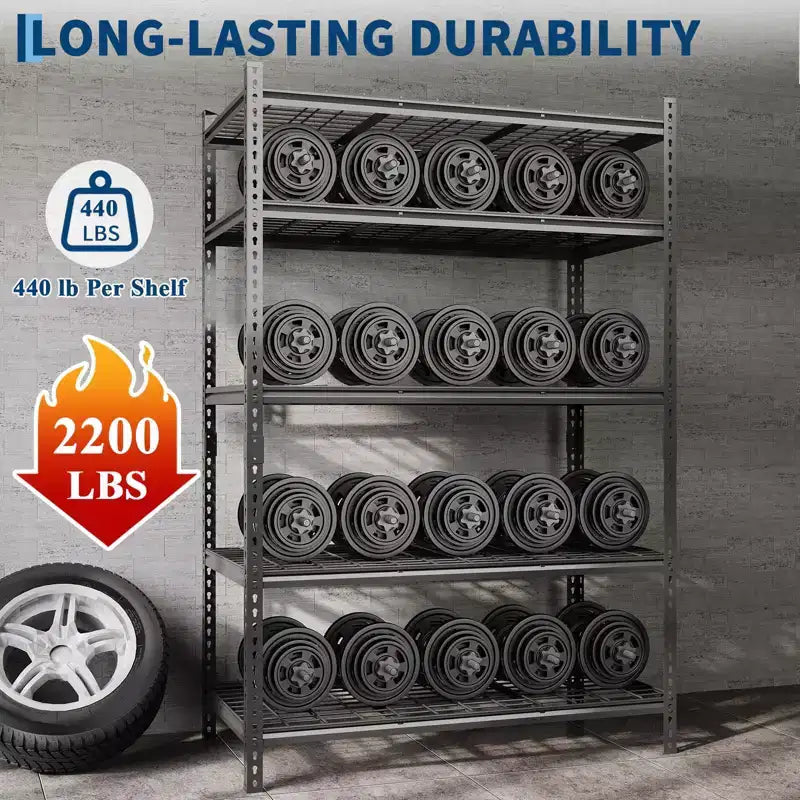Robales Schwerlast-Metallregal für die Garage mit 5 Ebenen, Tragfähigkeit 2200 lb - verstellbar, für Lagerraum, Garage und Keller