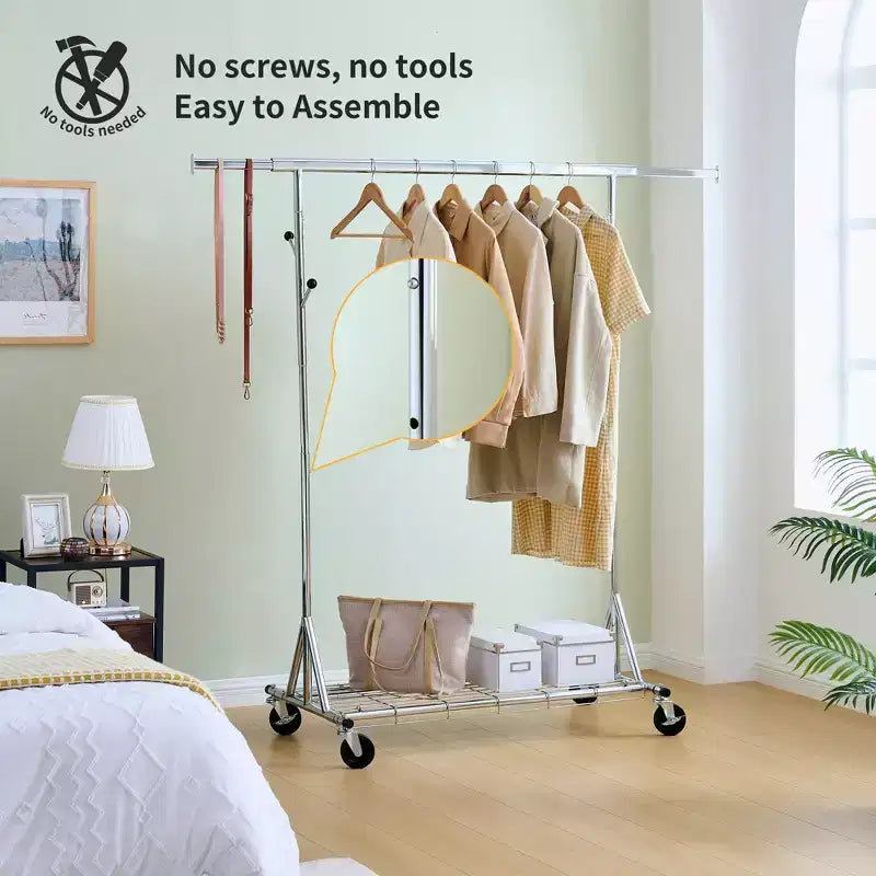 Portant à vêtements roulant robuste de 68, capacité de 600LBS, portant commercial pliable en fer (portant portable pour chambre)