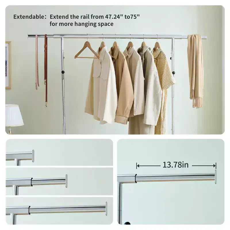 Portant à vêtements roulant robuste de 68, capacité de 600LBS, portant commercial pliable en fer (portant portable pour chambre)