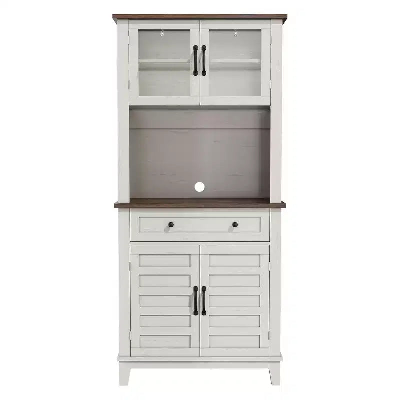 Garde-manger et bar de cuisine de 72 avec support pour micro-ondes - Vaisselier haut avec portes vitrées et tiroirs pour salon et salle à manger