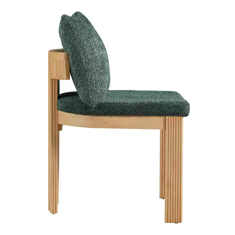 Moderner Esszimmerstuhl aus Gummibaumholz mit Bouclé-Polsterung (2er-Set)