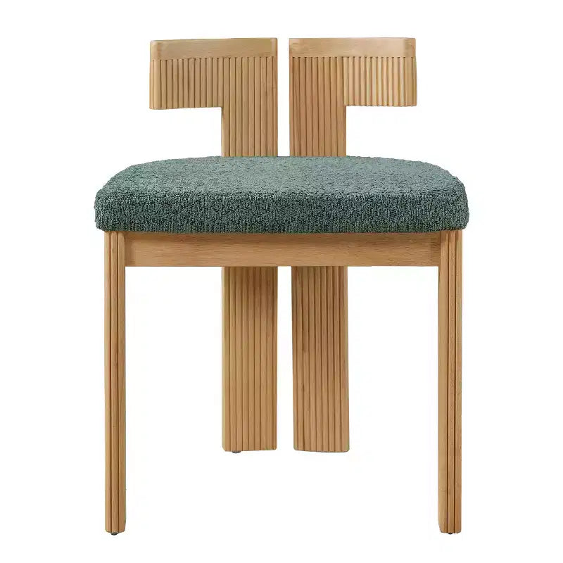Moderner Esszimmerstuhl aus Gummibaumholz mit Bouclé-Polsterung (2er-Set)