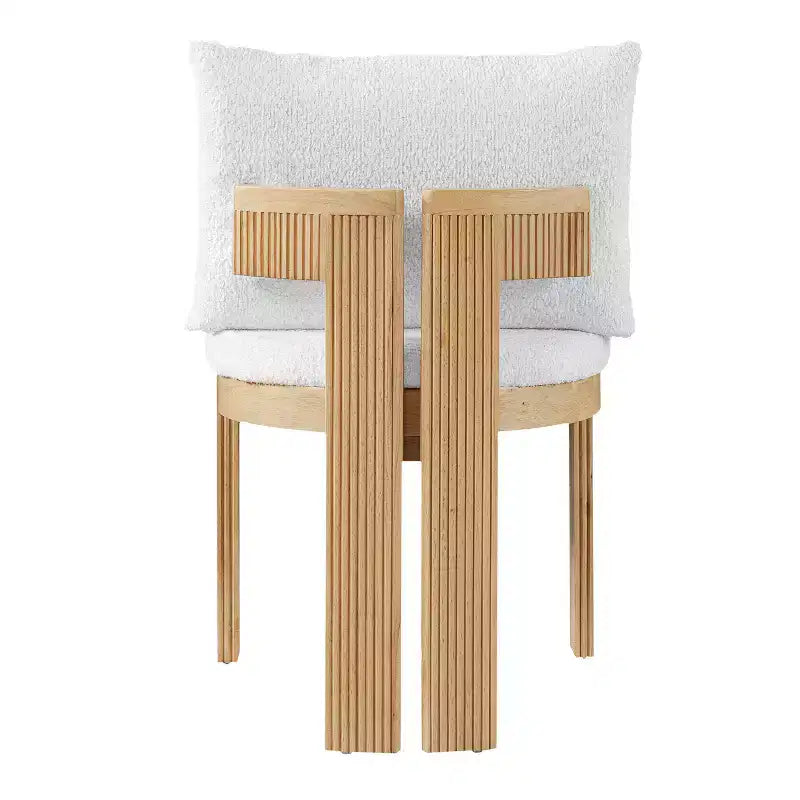 Moderner Esszimmerstuhl aus Gummibaumholz mit Bouclé-Polsterung (2er-Set)