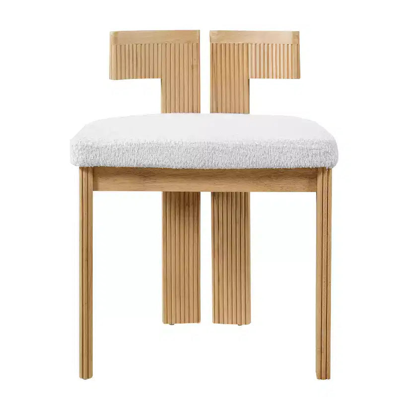 Moderner Esszimmerstuhl aus Gummibaumholz mit Bouclé-Polsterung (2er-Set)