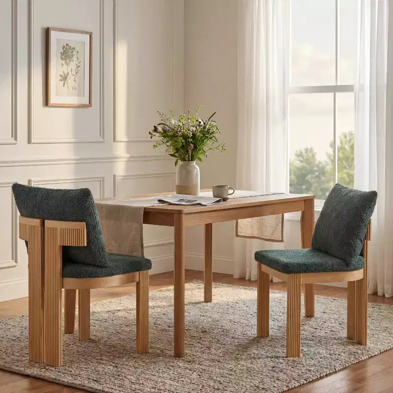 Silla de comedor moderna de caucho con tapizado bouclé (juego de 2)