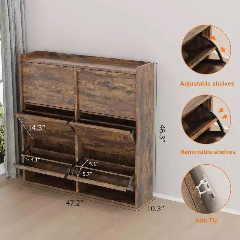 Meuble à chaussures avec 6 tiroirs basculants, meuble range-chaussures en bois avec étagère réglable, rangement pour entrée, couloir et salon