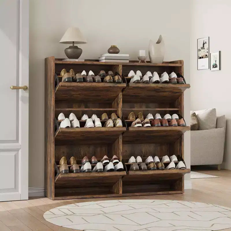 Meuble à chaussures avec 6 tiroirs basculants, meuble range-chaussures en bois avec étagère réglable, rangement pour entrée, couloir et salon