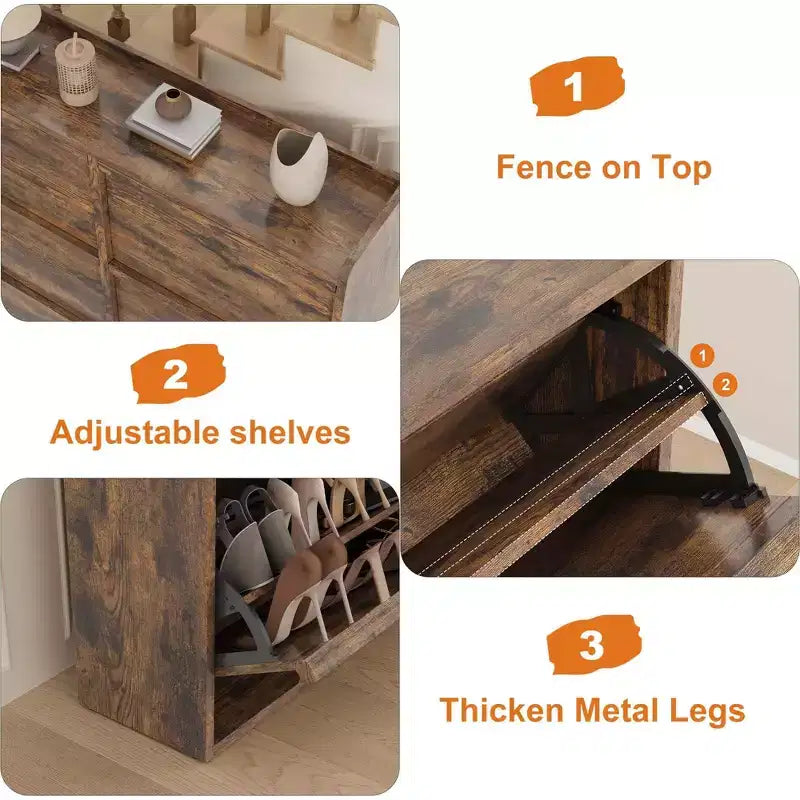 Zapatero con 6 cajones abatibles, organizador de zapatos de madera con estante ajustable, para guardar zapatos en el recibidor, pasillo o sala de estar
