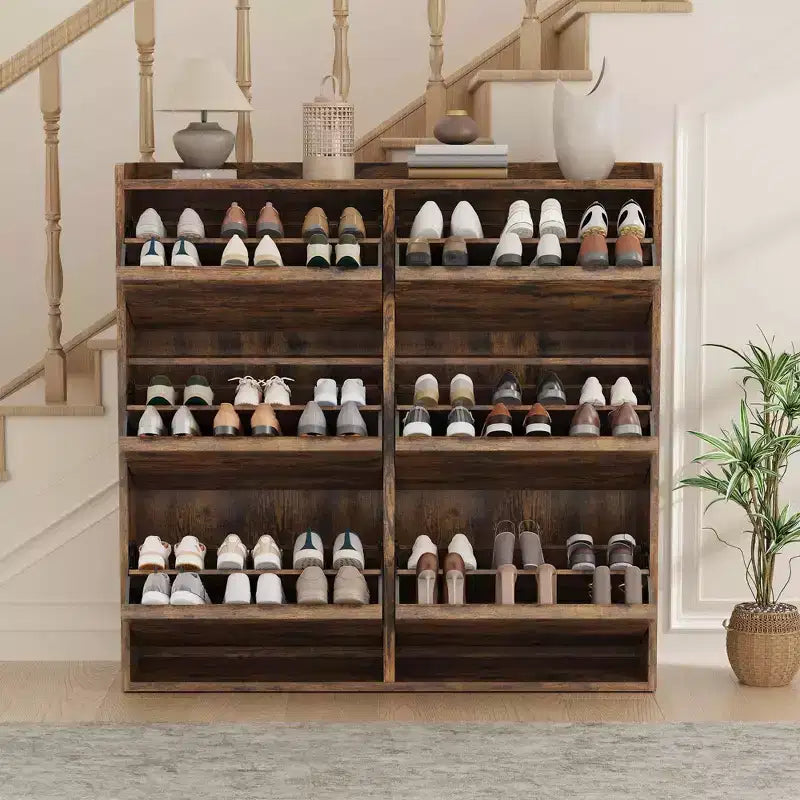 Zapatero con 6 cajones abatibles, organizador de zapatos de madera con estante ajustable, para guardar zapatos en el recibidor, pasillo o sala de estar