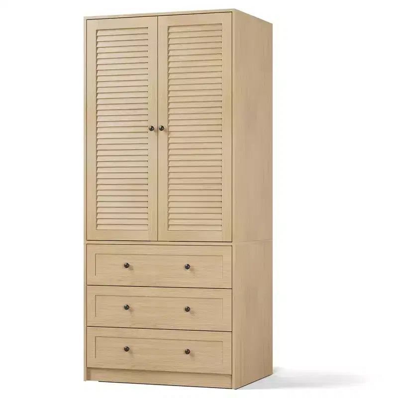 Kleiderschrank mit Schubladen, 69.5 Zoll hoher Kleiderschrank aus Holz mit Kleiderstange, zweitüriger Aufbewahrungsschrank fürs Schlafzimmer